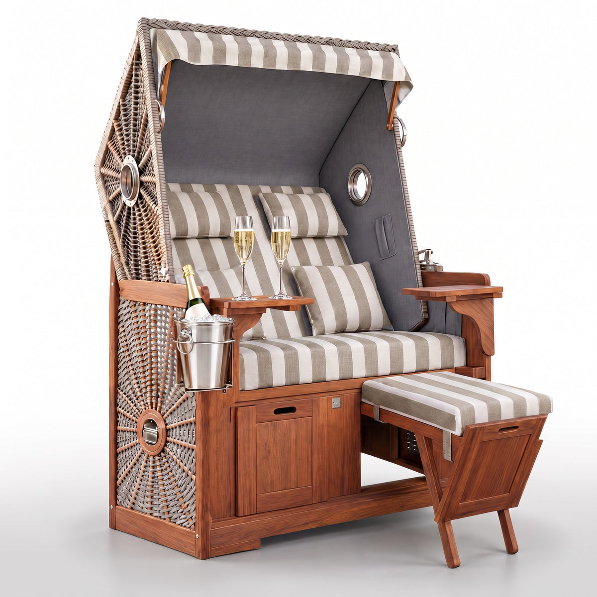 Strandkorb Nordsee Komfort – Bezug Beige Braun Blockstreifen