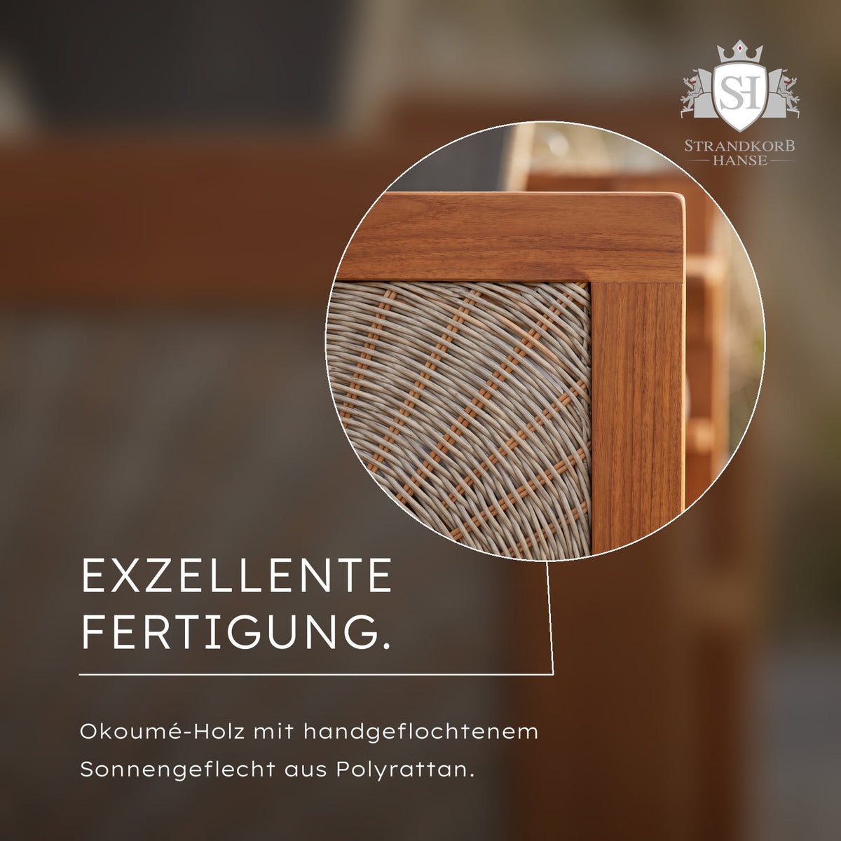 Strandkorb Nordsee Komfort – Exzellente Fertigung – Holz und Sonnengeflecht