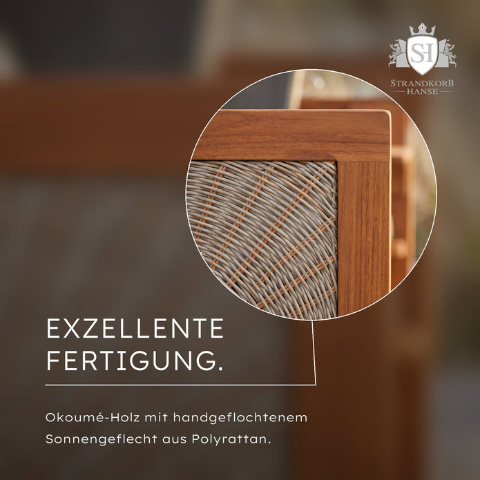 Strandkorb Nordsee Komfort – Exzellente Fertigung – Holz und Sonnengeflecht