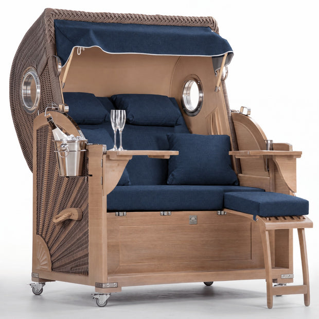 Strandkorb Koloss Teak – Dunkelblau Meliert