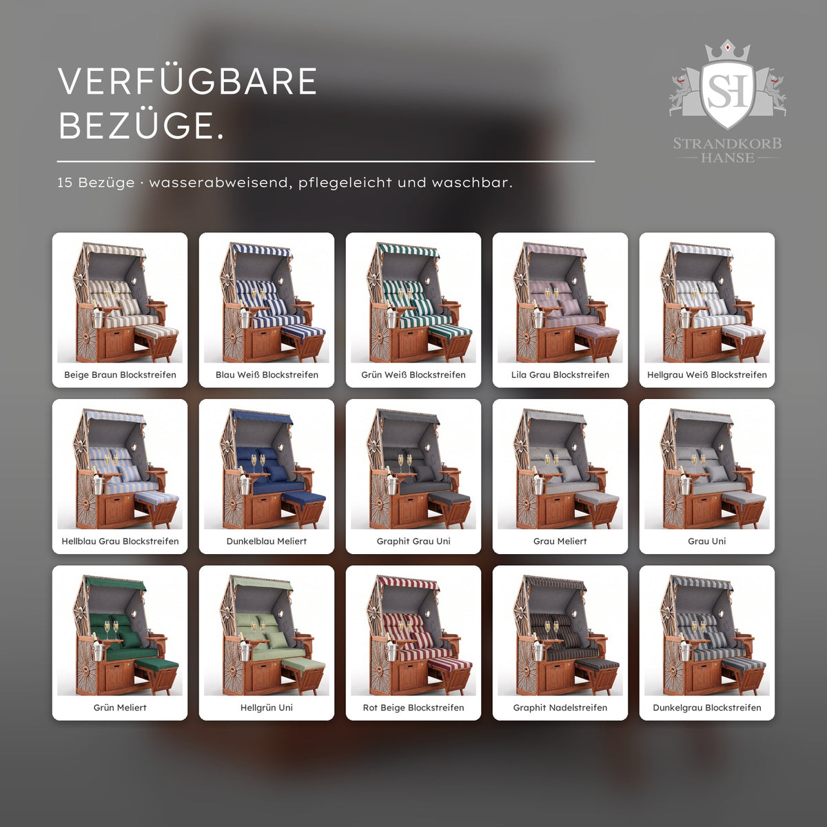 Strandkorb Nordsee Komfort – Verfügbare Bezüge
