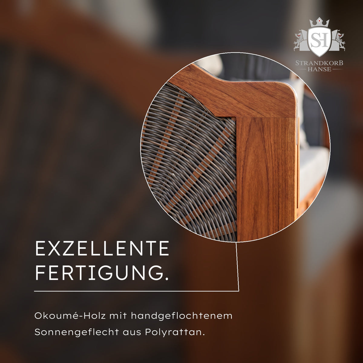 Strandkorb Ostsee Komfort – Exzellente Fertigung – Holz und Sonnengeflecht