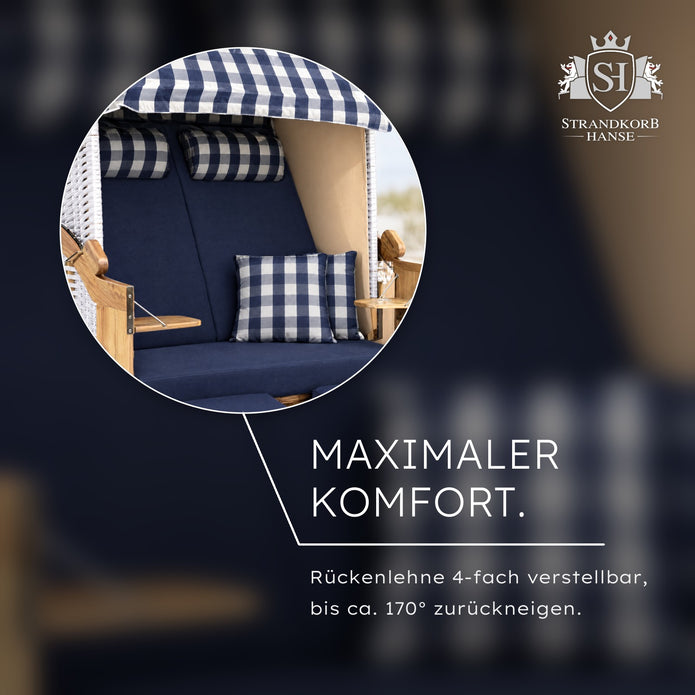 Ostsee Weiß Blau – Maximaler Komfort: Rückenlehne 4-fach verstellbar bis ca. 170°