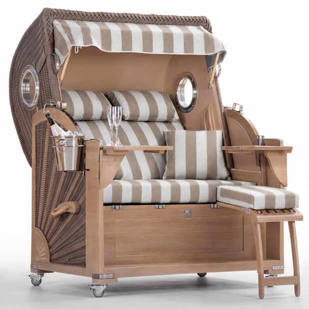 Strandkorb Koloss Teak – Beige Braun Blockstreifen